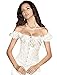 SHAPERX Womens Ruched Sleeves Bridal Overbust Steel Boned Waist Cinching Corset Bustier,SZ1547-White-XXL
