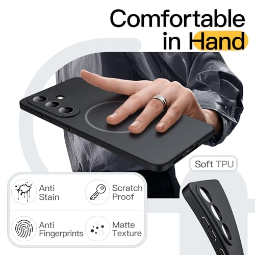 JETech Slim Magnetic Case for Galaxy S26 Plus, Non-Slip, Black | Compatible with MagSafe, Full Camera Lens Protection, Soft TPU Case, Anti-Shock