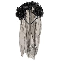 Henbrandt Adult Halloween Zombie Bride Black Veil with Flowers Fancy Dress Accessory