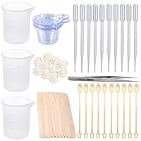 64 Pieces Resin Cups Casting Tools Kit, Including 100ml Silicone Measuring Cups,Disposable Cups,Stir Bars,Straight Tweezers,Dropping Pipettes, Stir Bars and Finger Cots for Epoxy Resin,Casting Molds