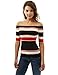 PattyBoutik Women Color Block Off Shoulder Knit Top (Black, White and Red Small)