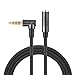 CableCreation Headphone Extension Cable 6FT, 3.5mm Aux Male to Female TRRS Audio Stereo Cable, Right Angle Auxiliary HiFi Cable with Silver-Plating Copper, 24K Gold Plated (Microphone) for Car Stereo