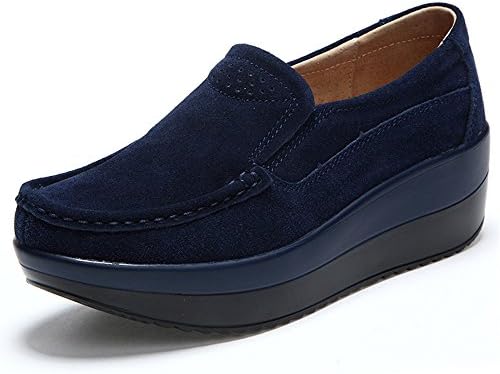 Haustudo Women's Soft Toning Rocker Sole Shoes Suede Shape UPS Sneakers (US 9, Dark Blue)
