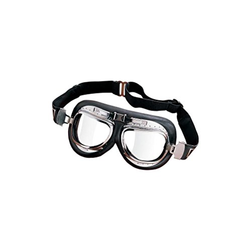 Emgo Roadhawk Leather One-Piece Anti-Fog Lens Goggles (Chrome Finish)