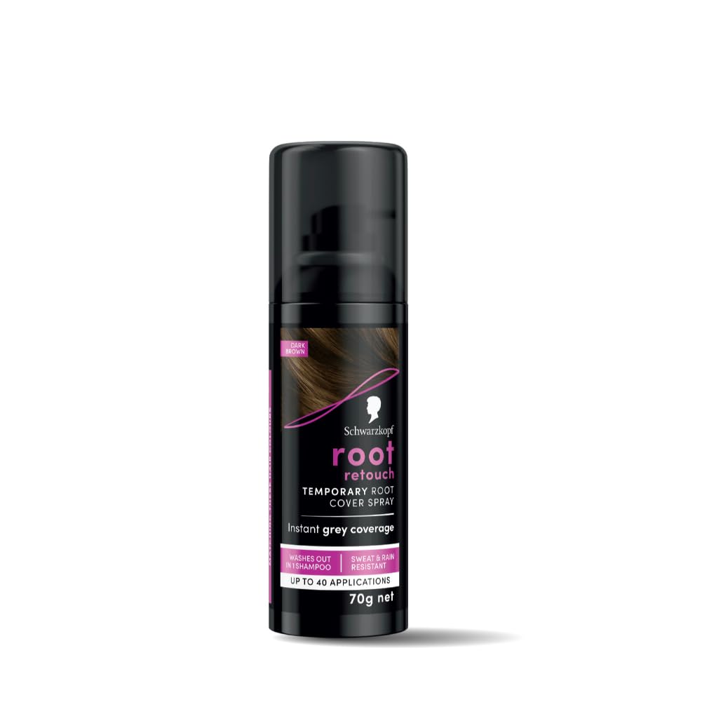 Schwarzkopf Root Retouch, Vegan, Temporary Dye Instant Brunette Hair Root Concealer, Grey Coverage, 40 Applications, 1 Wash, Dark Brown, 120ml,