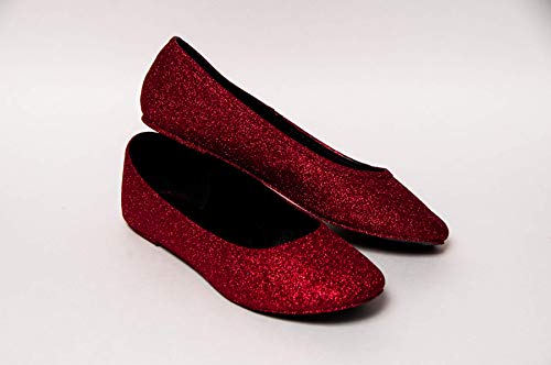 red glitter flat shoes