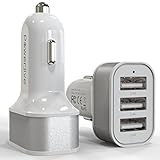 7.2A 36W Triple USB Car Charger with SmartQ Charge Ports for Apple iPhone 4/5/6/Plus, LG G2 G3, Samsung Galaxy S2 S3 S4 S5 S6 Note 1 2 3 4 Edge, HTC M9 , Nexus, Lifetime Warranty [White]