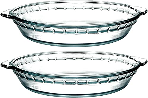 Karadrova Set of 2 Round Pie Plates - 9.5in Glass Pie Dishes for Baking Quiches & Tarts