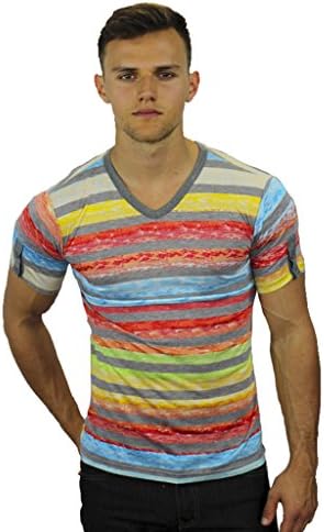 Mission Clothing Short Sleeve V-Neck T-Shirt Multicolor Stripes Medium