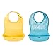 OXO Tot Waterproof Silicone Roll Up Bib with Comfort-Fit Fabric Neck, 2 Pack, Yellow/Aqua Pattern