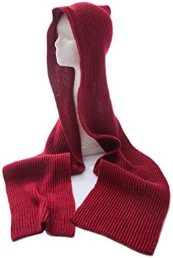 Novel Harp Womens Girls Soft Winter Warm Hood Scarf Headscarf Stylish Knit Snow Scarf Hat (RoseRed)