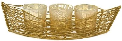 R 16 Home 69201 Iron Boat with 3 Mercury Glass, 11" x 4" x 2.75"