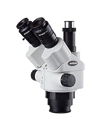 AmScope   Cabezal de microscopio estéreo, con zoom trinocular, Simul Focal, 7X 45X