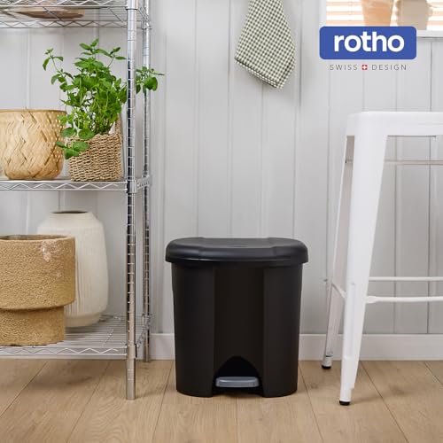 Rotho Duo – Waste Bin 2 x 10 L for Waste Separation with Lid and Pedal, Plastic (PP) BPA-Free, Black, 2 x 10 L (39 x 32 x 40.5 cm)