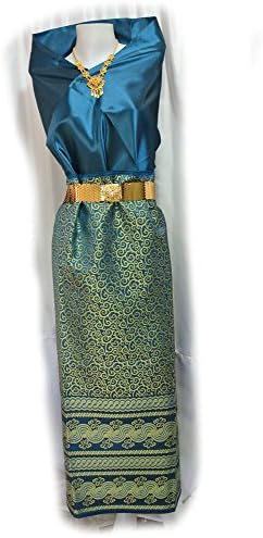 Thai Myanmar Bondi Blue Gold Synthetic Silk Fabric For Women wedding dress SE38