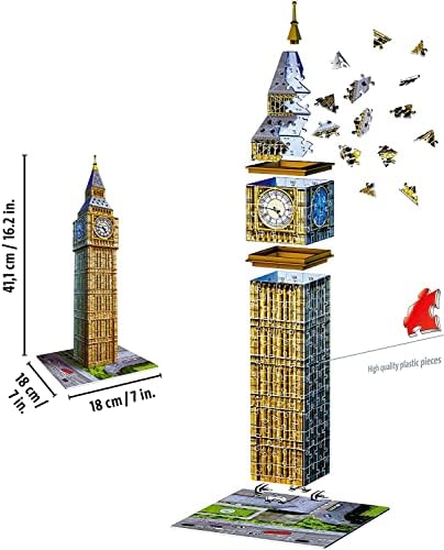 - Puzzle 3D Building - Big Ben - A partir de 10 Ans - 216 pièces numérotées à Assembler sans Colle - Accessoires de Finition Inclus - 12554