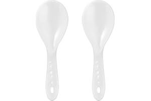Cionyce 2PCS Plastic Rice Paddle Spoon Scoop, Non-Stick Rice Spatula Cooker Serving Spoon 7.87 Inch (White B)