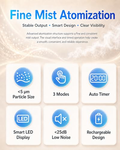 Rechargeable Portable Nebulizer with Adjustable Mist Rate, Low Noise Handheld Design, Lightweight and Easy to Use for Pets Home and Travel