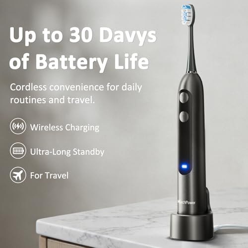 Marchpower Sonic Electric Toothbrush with Irrigator and 46° Vibration Oscillation, IPX7 Waterproof Portable Dental Irrigator with 2 Heads Accepted, Magnetic Water Tank 155 ml