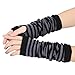 Toraway Gloves, Winter Warmer Knitted Strip Long Fingerless Gloves (Black)