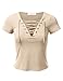JJ Perfection Women's Eyelet Lace Up Short Sleeve Top