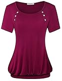 Nomorer Women's Scoop Neck Short Sleeve Pleated Front Blouse T-Shirt