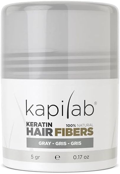 Kapilab Streuhaar Haarfasern Grau Haarpuder zur Haarverdichtung - Keratin Ansatzpuder für Dünner Werdendes Haar Frauen und Männer Haarausfall 100% Natürlich 5 gramm