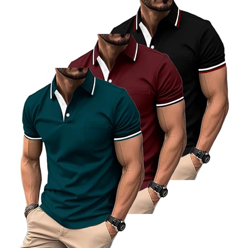 ZITY Polo Shirt for Men 3 Pack Short Sleeve Polo Shirt Golf Work Breathable Casual T-Shirt with Pocket Summer Three Pieces T Shirt for Vacation