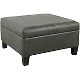 Homepop Home Decor |K2380-E903| Luxury Large Faux Leather Square Storage Ottoman | Ottoman with Storage for Living Room & Bed