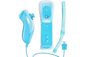Wii Remote Controller, WADEO Built in Motion Plus Remote and Nunchuck Controller+Case for Nintendo Wii&Wii U (Blue)