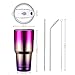 DYNAMIC SE 30oz Tumbler Double Wall Stainless Steel Vacuum Insulated Travel Mug with Splash-Proof Lid Metal Straw and Brush (Fuchsia and Purple, 30oz)