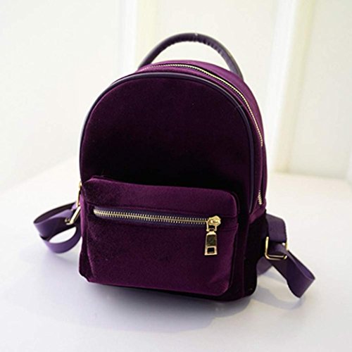 Gillberry Women Gold Velvet Small Rucksack Backpack School Book Shoulder Bag (Purple) - Thumbnail 4