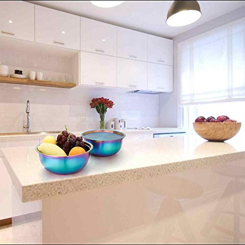 Rainbow Mixing Bowl Set of 2 with Lid 18/10 Stainless Steel Salad Bowl for Kitchen Cooking, Baking, Food Prep, Nesting Bowls With cover for Fridge Metal Storage cookware 2.6, 3.2 Liter Dishwasher Safe - Thumbnail 3