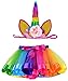 LYLKD Tulle Rainbow Tutu Skirt for Newborn Baby Girls 1st Birthday Photography Outfit Sets with Unicorn Headband. (Rainbow #1, S,0-24 Months)