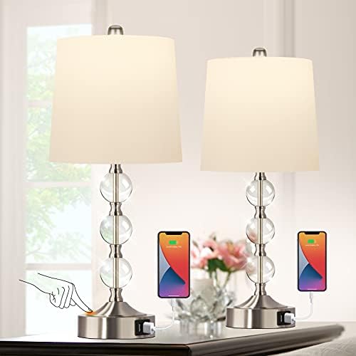Touch Control Table Lamp Set of 2, ROTTOGOON 3Way Dimmable Crystal