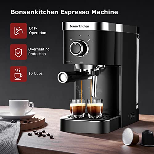 Bonsenkitchen Espresso Machine 15 Bar Expresso Coffee Maker with Milk