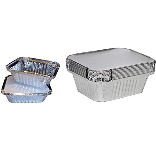 Zcuhen Aluminum Foil Pans with Lids, Baking Pans, 50 Pack Square Disposable Takeout Containers with Foil Lids, Food Containers for Baking, Cooking, Heating, Storing, Prepping Food