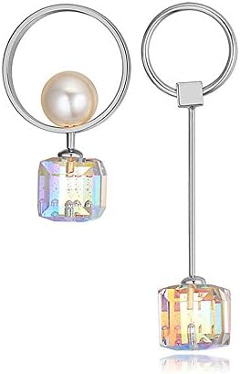 LETS MEETi 316L Surgical Stainless Steel Earrings Needle Multicolor White Cube Crystal Dangle Stud Earrings for Women Fashion Jewelry