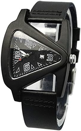 HJIAN Women Black Wood Watches Triangle Black Wooden Watches with Genuine Leather Band Quartz Watch