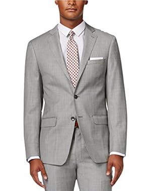 Calvin Klein Slim-Fit Light Grey Textured Wool 2 Button New Men's Sport Coat