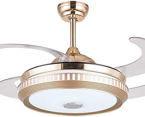 Jrqh Modern Bluetooth Music Ceiling Fan Light, Led Light Source Three-Color Dimming Simple Indoor Lighting Fan with Light Led Invisible Ceiling Fan Light(4-Blade)-Golden 42.1inch [Energy Class A]