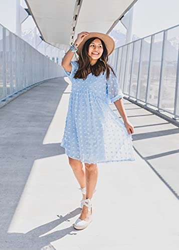 KIRUNDO 2023 Summer Womens Short Sleeve Mini Dress V Neck Flowy Casual Dress Swiss Dot Loose Short Plus Size Maternity… - Image 3