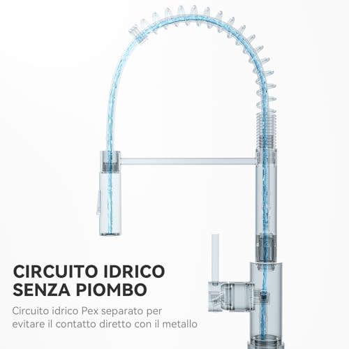 CECIPA Kitchen Sink Tap, Kitchen Mixer Tap with Pull-Out Shower, Kitchen Tap with Two Types of Water Jet, High Arc Kitchen Sink Mixer, Brushed Stainless Steel