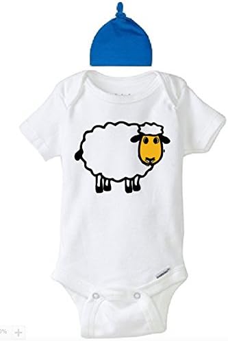AlifLamMin New Infant baby onesie white 100% Premium Cotton baby girl baby boy onesie unisex Cute Sheep with Beanie hat (0 to 03 Mounth, white with Blue Beanie)