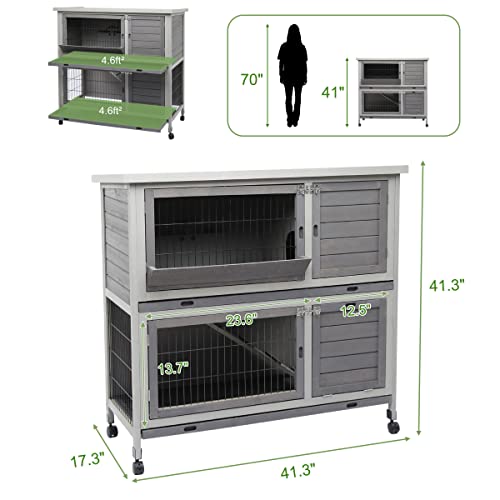 Tradgo 48'' Indoor Rabbit Hutch on Wheels, Two Story Rabbit Cage