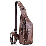 RS Men's Genuine Leather Sling Bags Chest Shoulder Bag Crossbody Satchel Backpack Brown