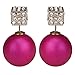 Eyourlife Fashion Womens Lady Earring Double Side Pearl Crystal Ear Studs Earrings Matte Hotpink