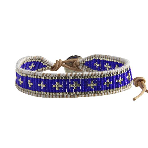 KELITCH Shell Seed Beaded Bracelet on Brown Leather Wrap Bracelet Fashion Cuff