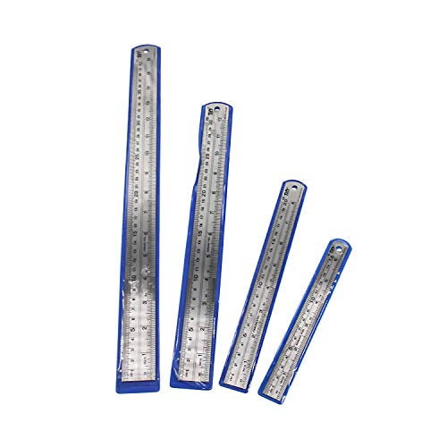 Tulead Stainless Steel Rulers Kit Dual Metric Ruler 6",8",12",16" Engineering Ruler for School,Office,Architecture