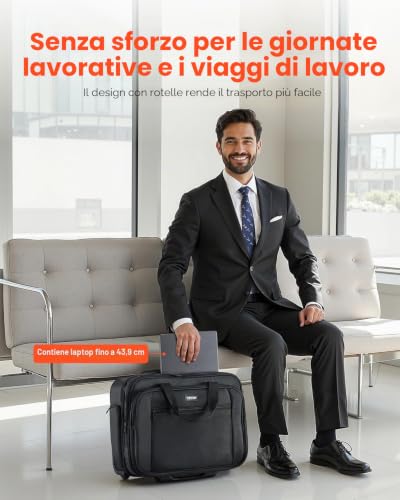 Borsa per Laptop e Computer con Rotelle, 43,9 cm, Valigetta con Ruote Girevoli e Maniglia Telescopica Tessuto Oxford, Custodia per Laptop per Lavoro, Viaggi, Sagga per Affari, Nero